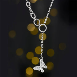 CZ Butterfly Lariat Necklace Sterling Silver Y Necklace