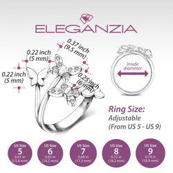 Four Flying Butterfly Ring Silver Adjustable with CZ Adjustable Ring