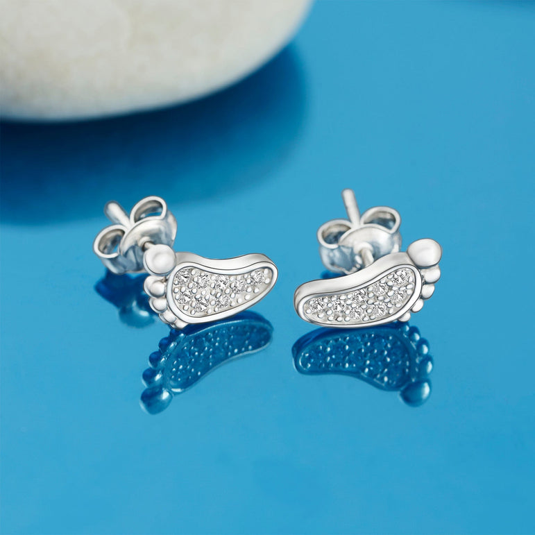 CZ Baby Feet Sterling Silver Stud Earrings Stud Earrings