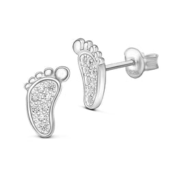 CZ Baby Feet Sterling Silver Stud Earrings Stud Earrings
