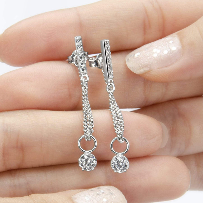CZ Bar Dangling Earrings | Silver Stud Earrings Stud Earrings
