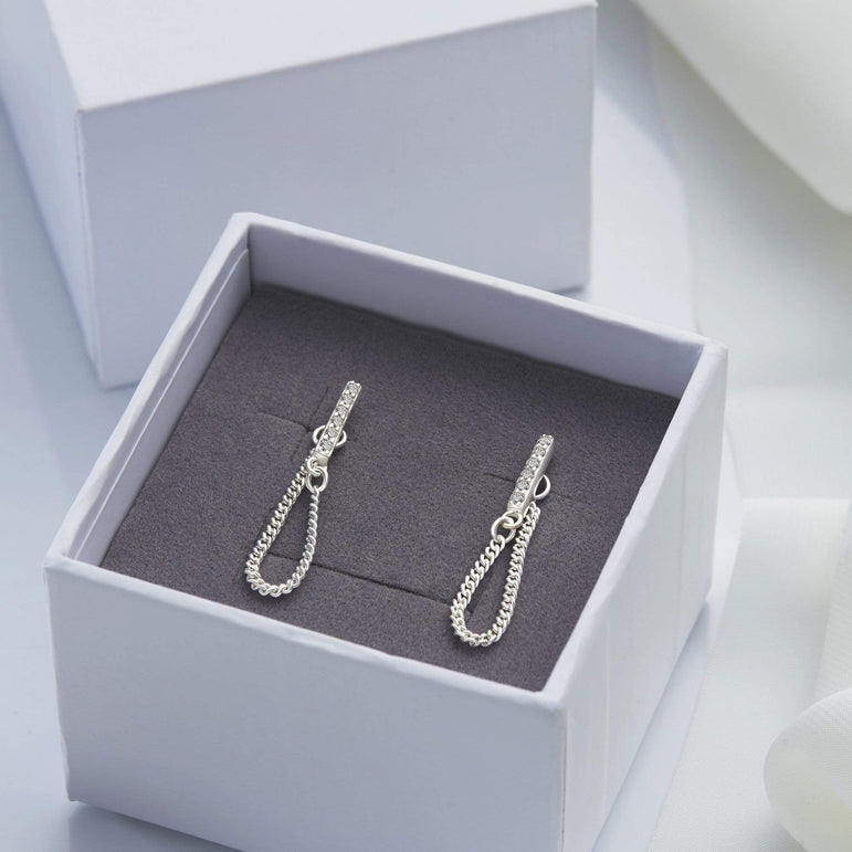 CZ Bar Dangling Stud Earrings Sterling Silver - Eleganzia Jewelry Stud Earrings