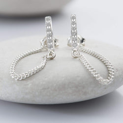 CZ Bar Dangling Stud Earrings Sterling Silver - Eleganzia Jewelry Stud Earrings