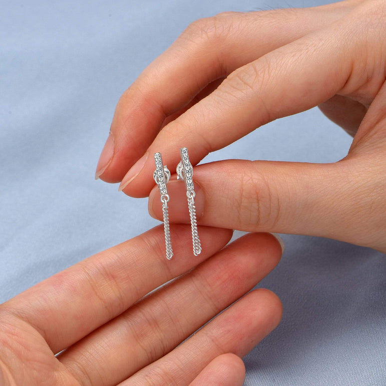 CZ Bar Dangling Stud Earrings Sterling Silver - Eleganzia Jewelry Stud Earrings