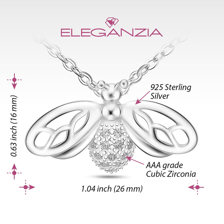 CZ Queen Bumble Bee Necklace Sterling Silver Pendant Necklace