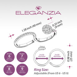 CZ Two Finger Ring Bezel Solitaire Ring Silver Adjustable Adjustable Ring