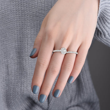 CZ Two Finger Ring Bezel Solitaire Ring Silver Adjustable Adjustable Ring
