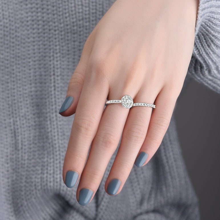 CZ Two Finger Ring Bezel Solitaire Ring Silver Adjustable Adjustable Ring