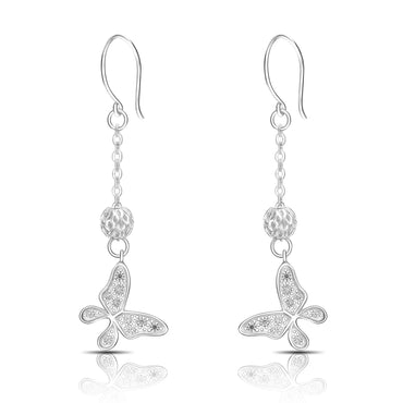 Dazzling CZ Butterfly Silver Dangle Earrings Drop Earrings
