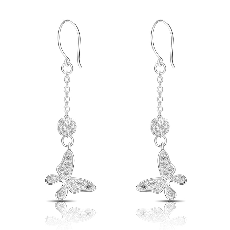 Dazzling CZ Butterfly Silver Dangle Earrings Drop Earrings