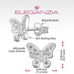 Dazzling CZ Butterfly Earrings Studs Sterling Silver Stud Earrings