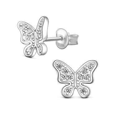 Dazzling CZ Butterfly Earrings Studs Sterling Silver Stud Earrings