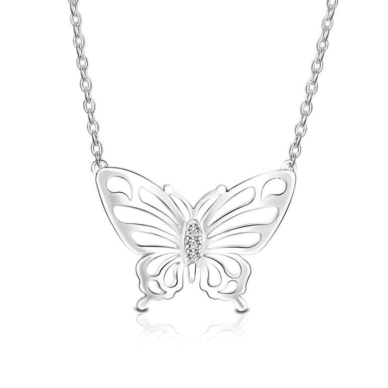 Simple CZ Butterfly Silver Necklace Pendant Necklace