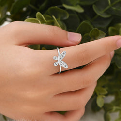 Dazzling CZ Butterfly Sterling Silver Ring Adjustable Ring