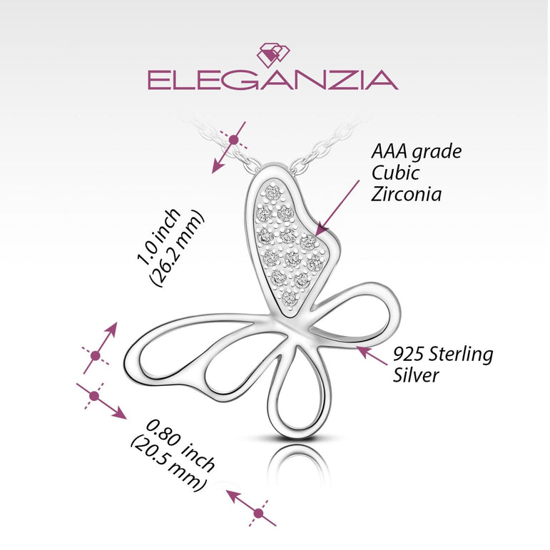 CZ Open Wings Butterfly Silver Necklace Necklaces