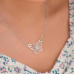 Simple CZ Butterfly Silver Necklace Pendant Necklace