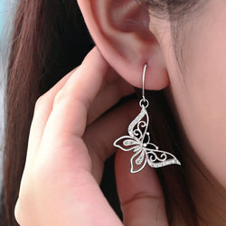 CZ Butterfly Earrings Silver Dangle Earrings Drop Earrings