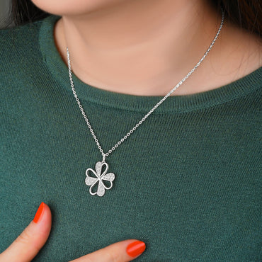 Lucky Infinity Heart Four Leaf Clover Necklace Silver Pendant Necklace