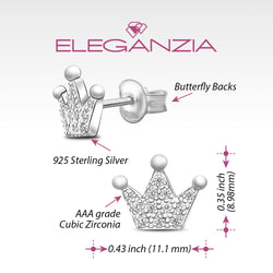 Cubic Zirconia Crown Earrings Studs Sterling Silver Stud Earrings