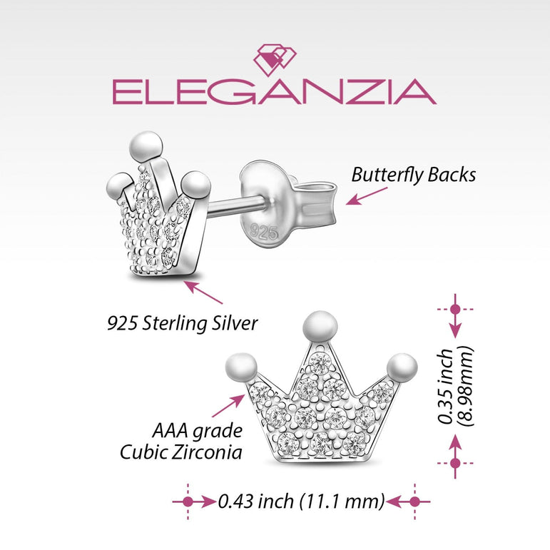 Cubic Zirconia Crown Earrings Studs Sterling Silver Stud Earrings