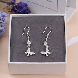 Dazzling CZ Butterfly Silver Dangle Earrings Drop Earrings