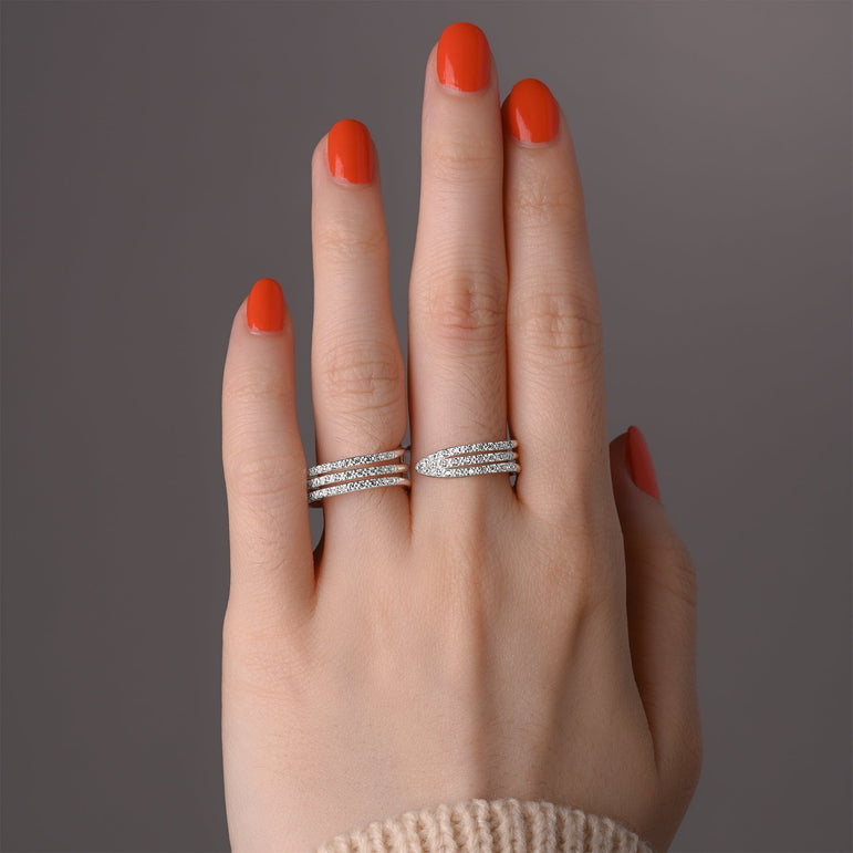CZ Triple Line Two Finger Ring Silver Adjustable Adjustable Ring