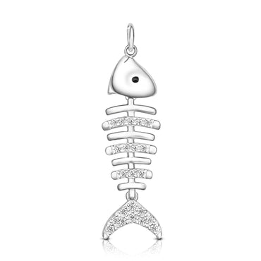 CZ Fishbone Sterling Silver Pendant Jewelry Pendant