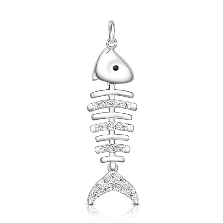 CZ Fishbone Sterling Silver Pendant Jewelry Pendant