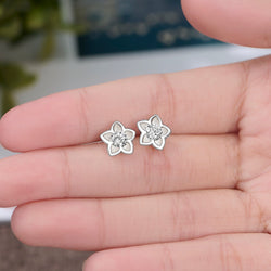 Blooming Cubic Zirconia Flower Stud Earrings Silver Stud Earrings