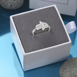 CZ Hamsa Hand Ring Sterling Silver Ring
