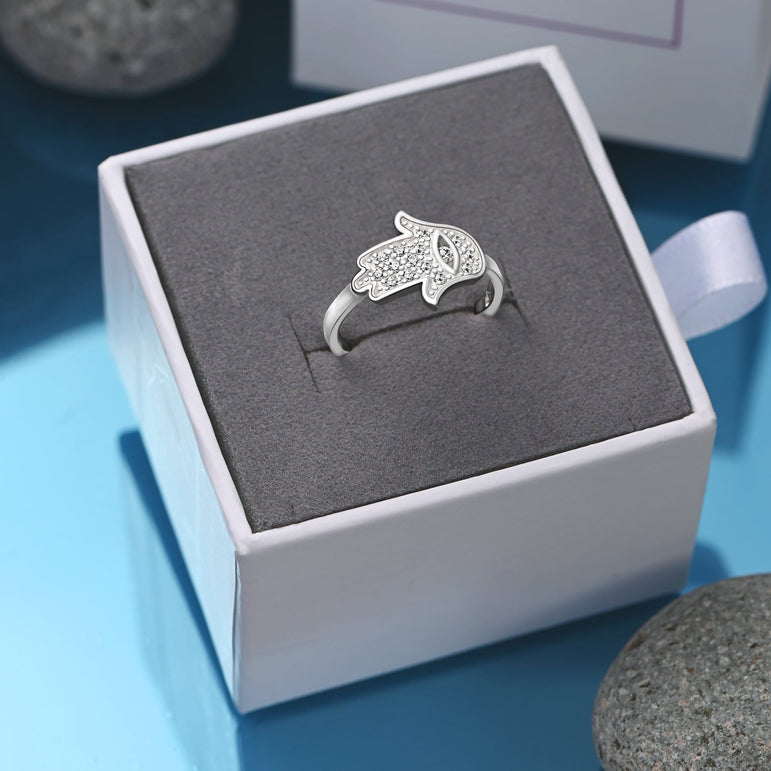 CZ Hamsa Hand Ring Sterling Silver Ring