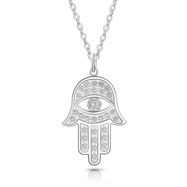 CZ Hamsa Hand Necklace Sterling Silver Pendant Necklace