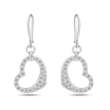CZ Open Heart Earrings Dangle Sterling Silver Drop Earrings