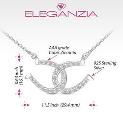 CZ Lucky Double Horseshoe Necklace Sterling Silver Pendant Necklace