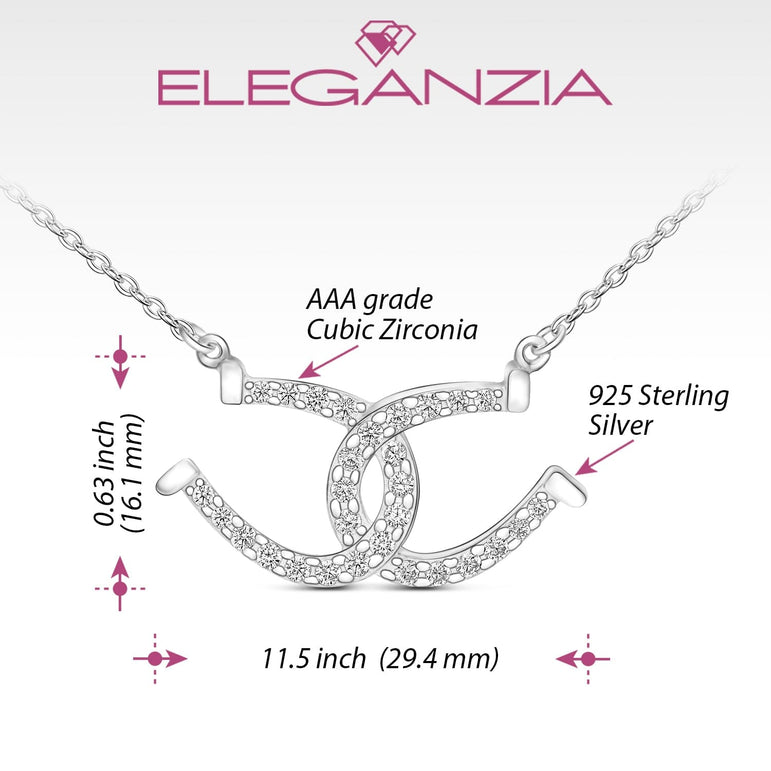 CZ Lucky Double Horseshoe Necklace Sterling Silver Pendant Necklace