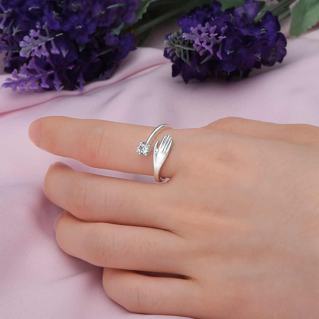 Adjustable CZ Love Hug Ring Sterling Silver - Eleganzia Jewelry