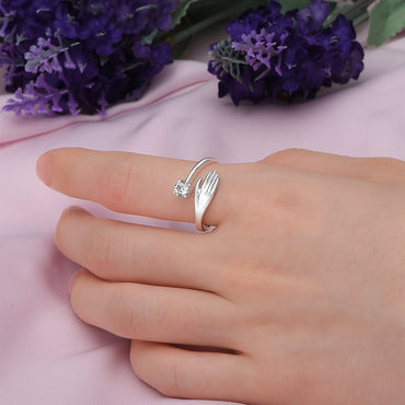 Adjustable CZ Love Hug Ring Sterling Silver Adjustable Ring