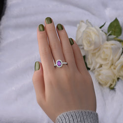 Amethyst Engagement Ring Vintage Halo Ring Silver Promise Ring
