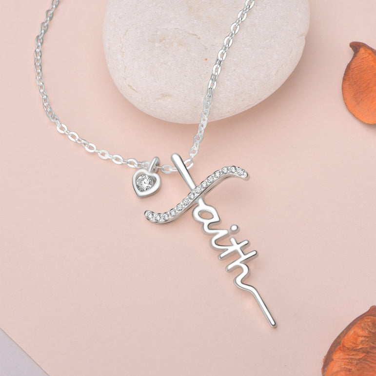CZ Faith Necklace Sterling Silver In Cross Designs Pendant Necklace