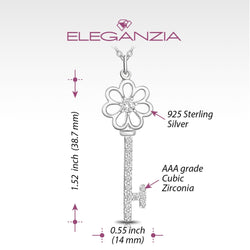 CZ Flower Key Necklace Silver Pendant Necklace