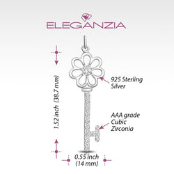 CZ Flower Key Sterling Silver Pendant Pendant Necklace
