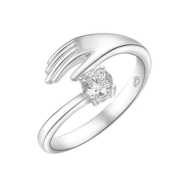 Adjustable CZ Love Hug Ring Sterling Silver Adjustable Ring
