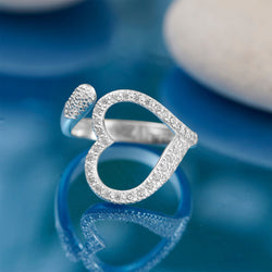 Sparkling CZ Open Heart Ring Adjustable Silver Ring Adjustable Ring