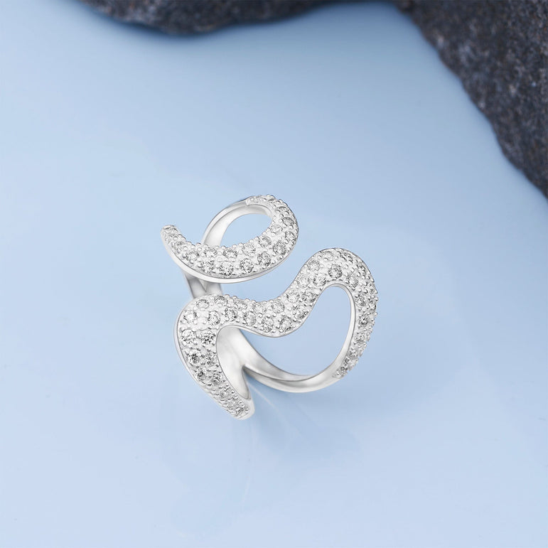 Open Heart Ring Silver CZ Adjustable Wrap Ring Adjustable Ring