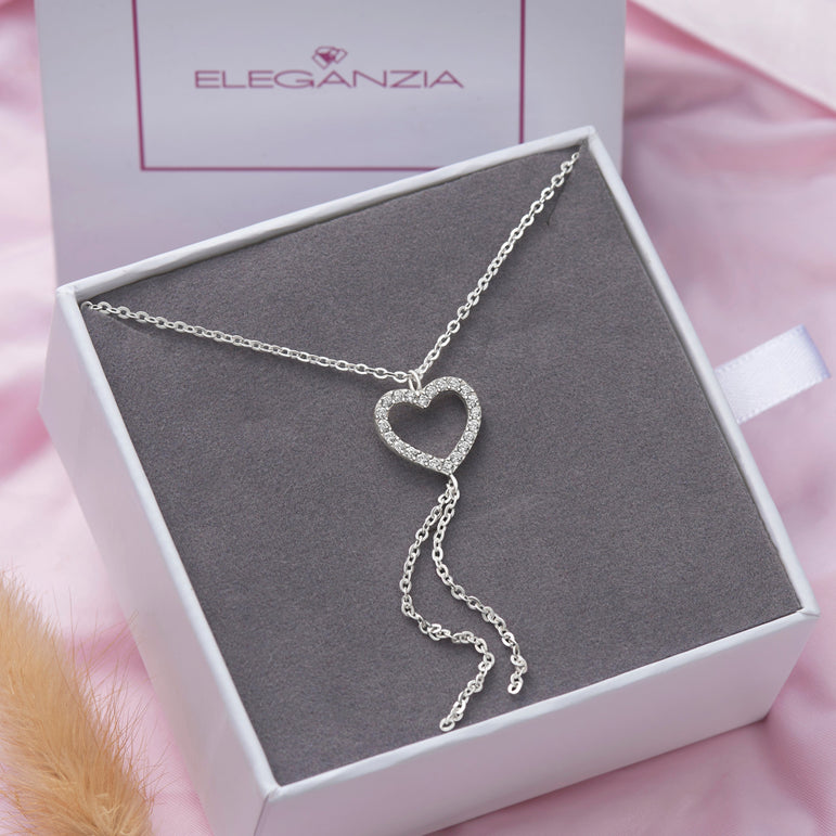 CZ Open Heart Necklace Sterling Silver Pendant Necklace