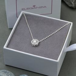 Round Sparkle Halo Necklace Sterling Silver Pendant Necklace