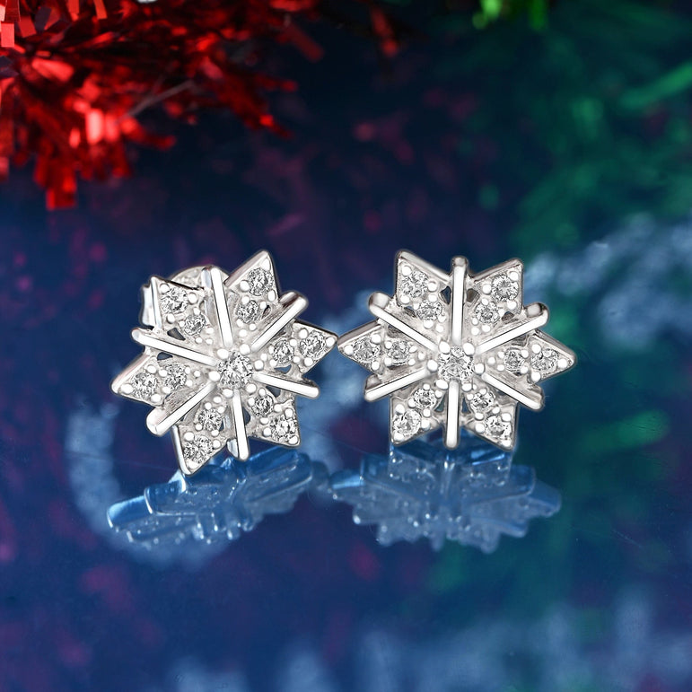 CZ Winter Star Snowflake Earrings Silver Stud Earrings Stud Earrings