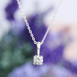 Round Cubic Zirconia Solitaire Necklace Silver Pendant Necklace