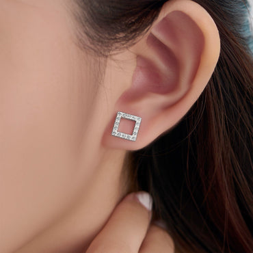 Open Square Cubic Zirconia Stud Earrings Silver Stud Earrings