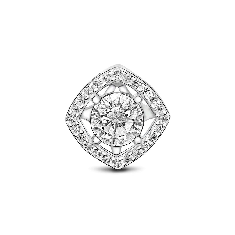 Silver CZ Necklace with Square Pendant Pendant